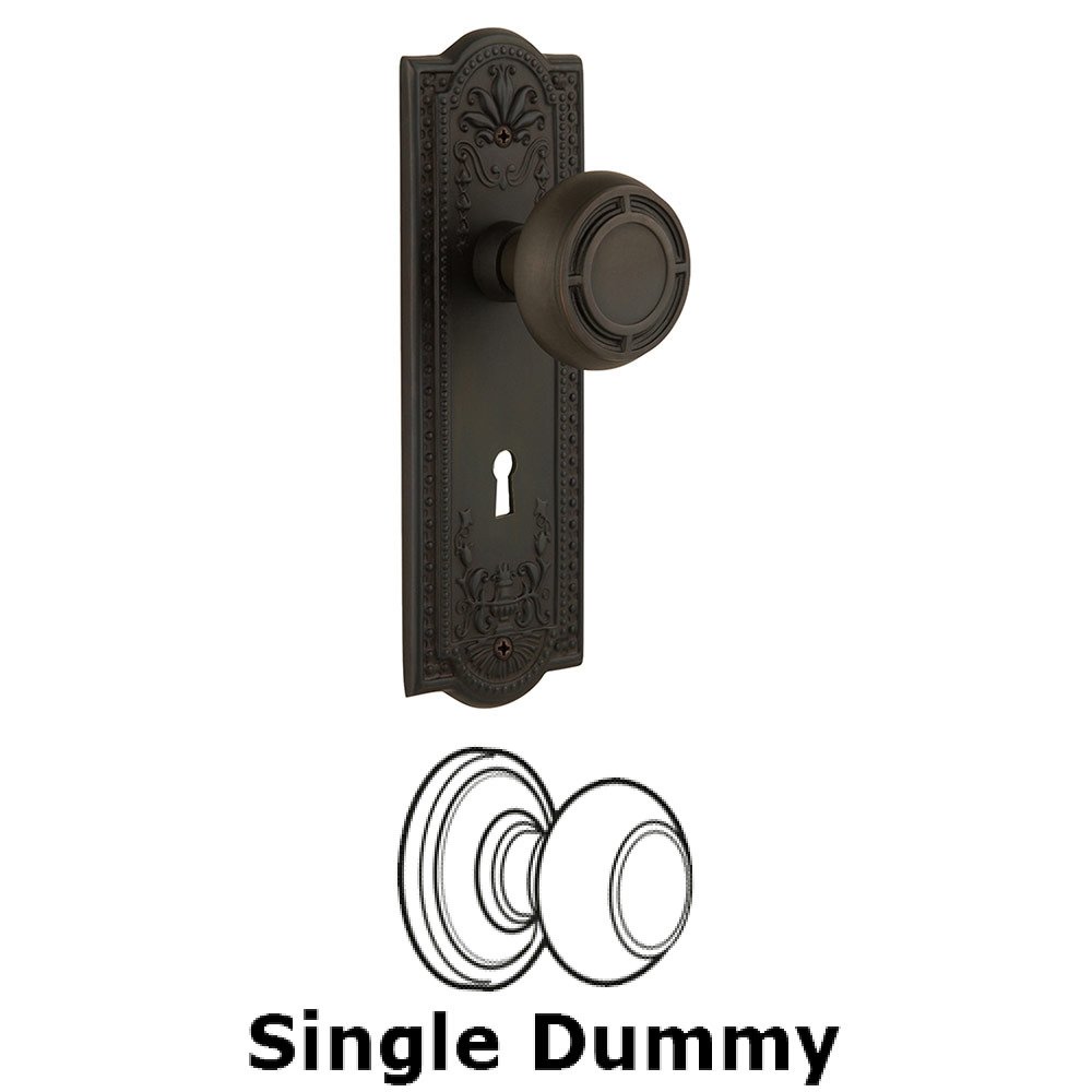 Nostalgic Warehouse Single Dummy Meadows Plate with Mission Knob and Keyhole in Oil Rubbed Bronze