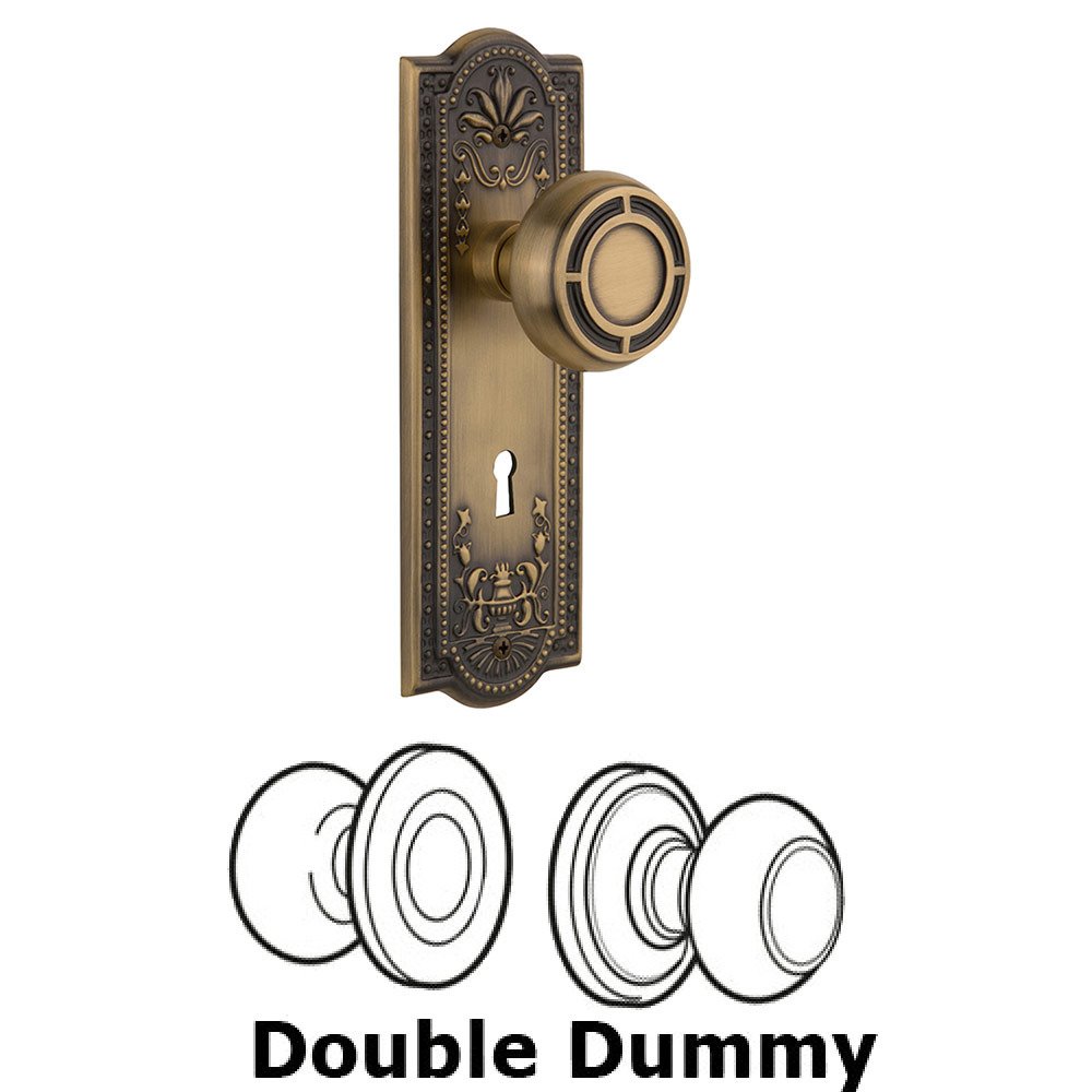 Nostalgic Warehouse Double Dummy Meadows Plate with Mission Knob and Keyhole in Antique Brass