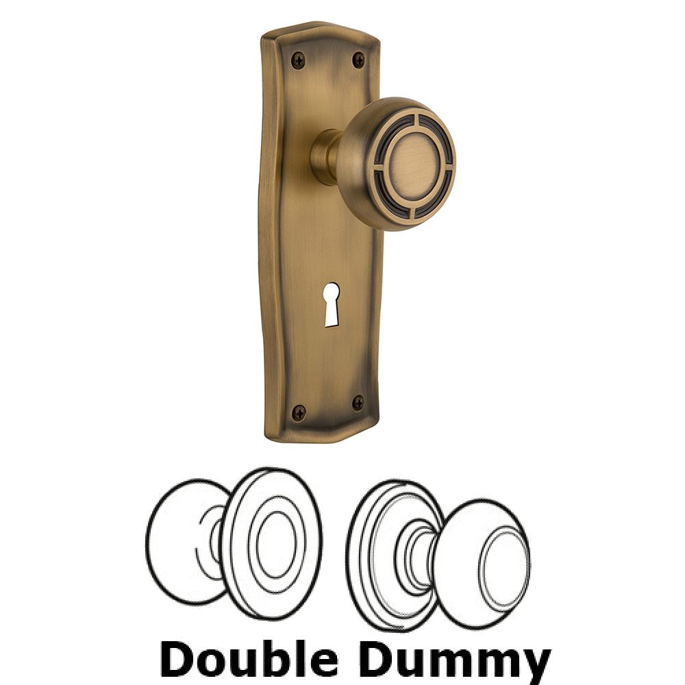 Nostalgic Warehouse Double Dummy Prairie Plate with Mission Knob and Keyhole in Antique Brass