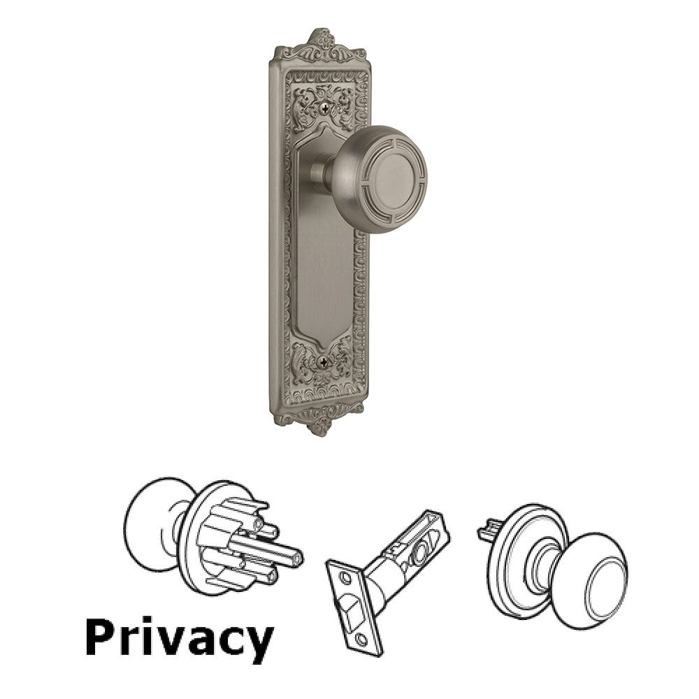 Nostalgic Warehouse Privacy Egg and Dart Plate with Mission Knob in Satin Nickel