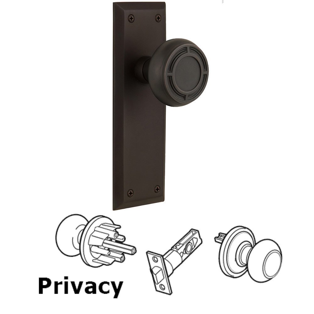 Nostalgic Warehouse Privacy New York Plate with Mission Knob in Oil Rubbed Bronze