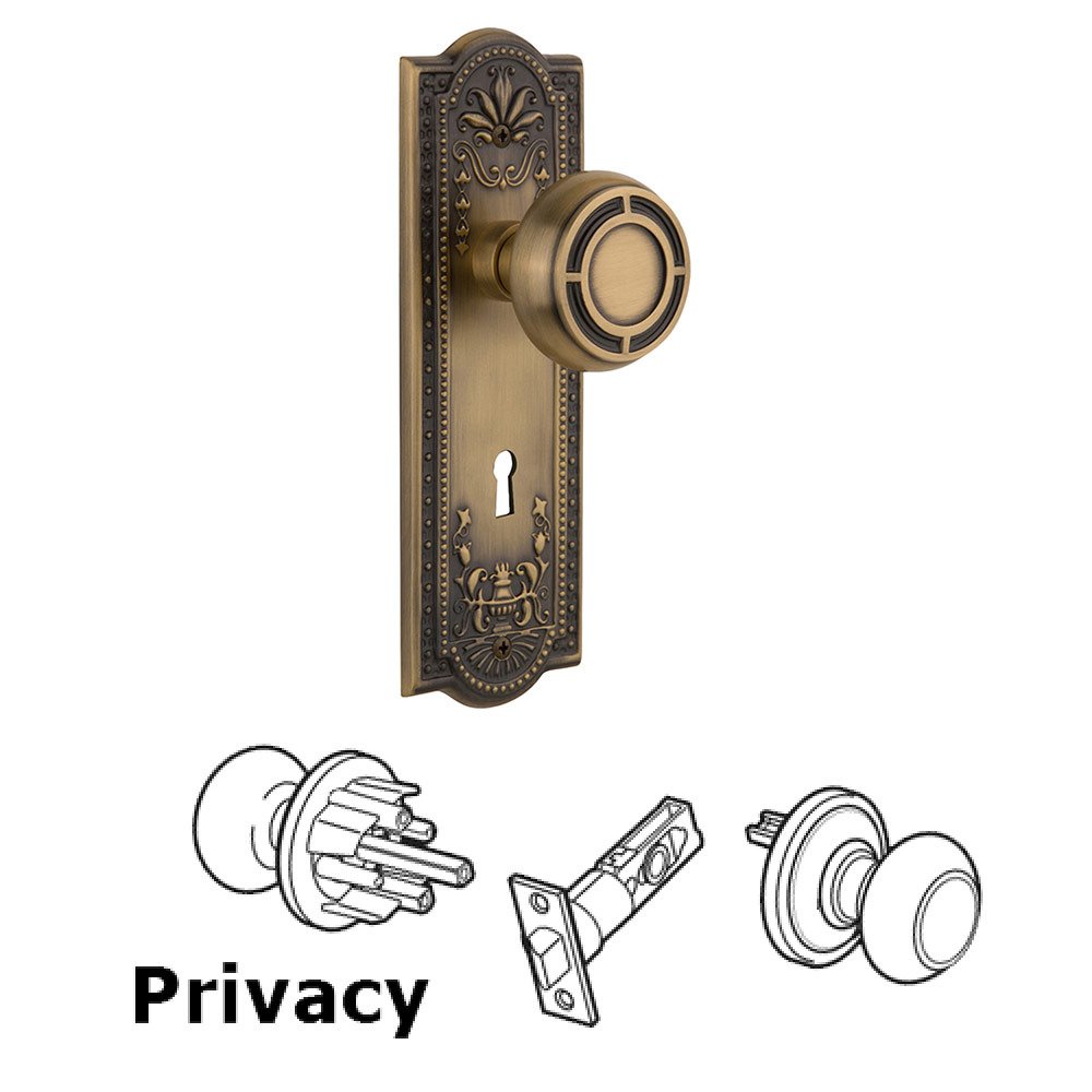 Nostalgic Warehouse Privacy Meadows Plate with Keyhole and Mission Door Knob in Antique Brass