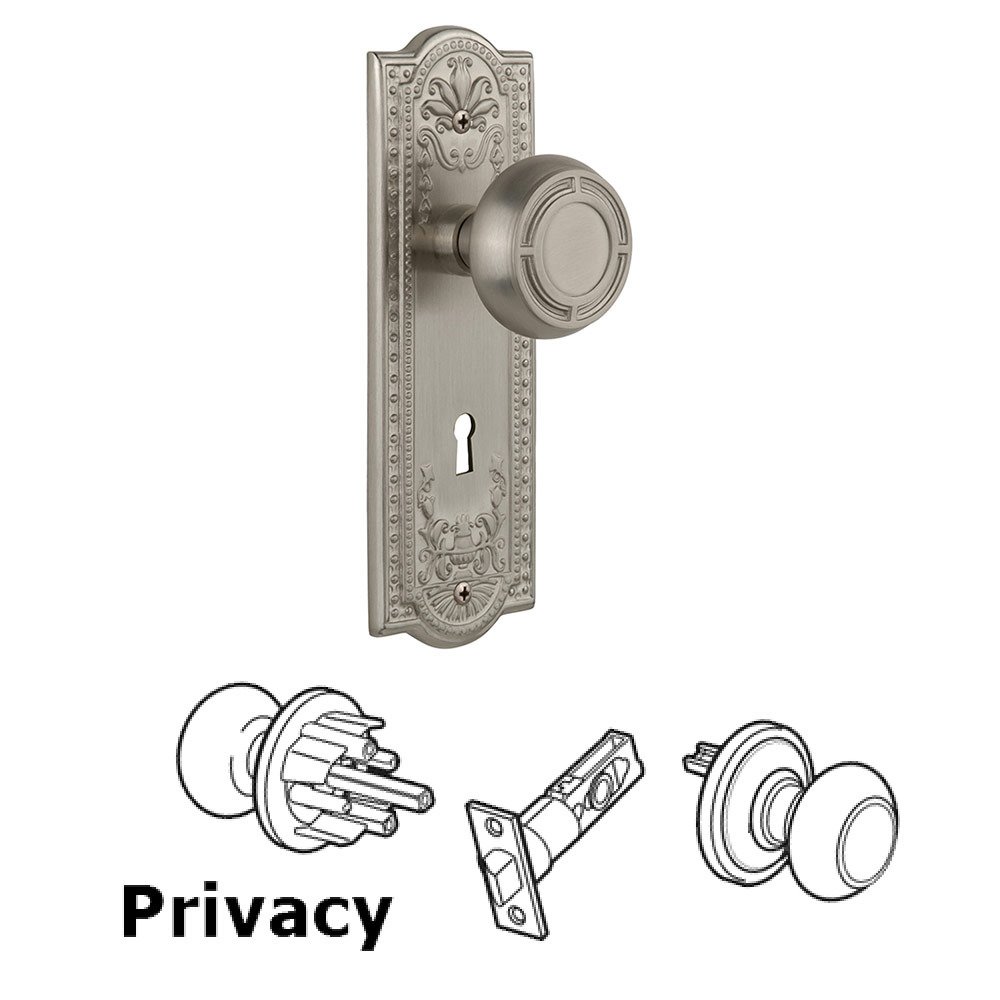 Nostalgic Warehouse Privacy Meadows Plate with Mission Knob and Keyhole in Satin Nickel