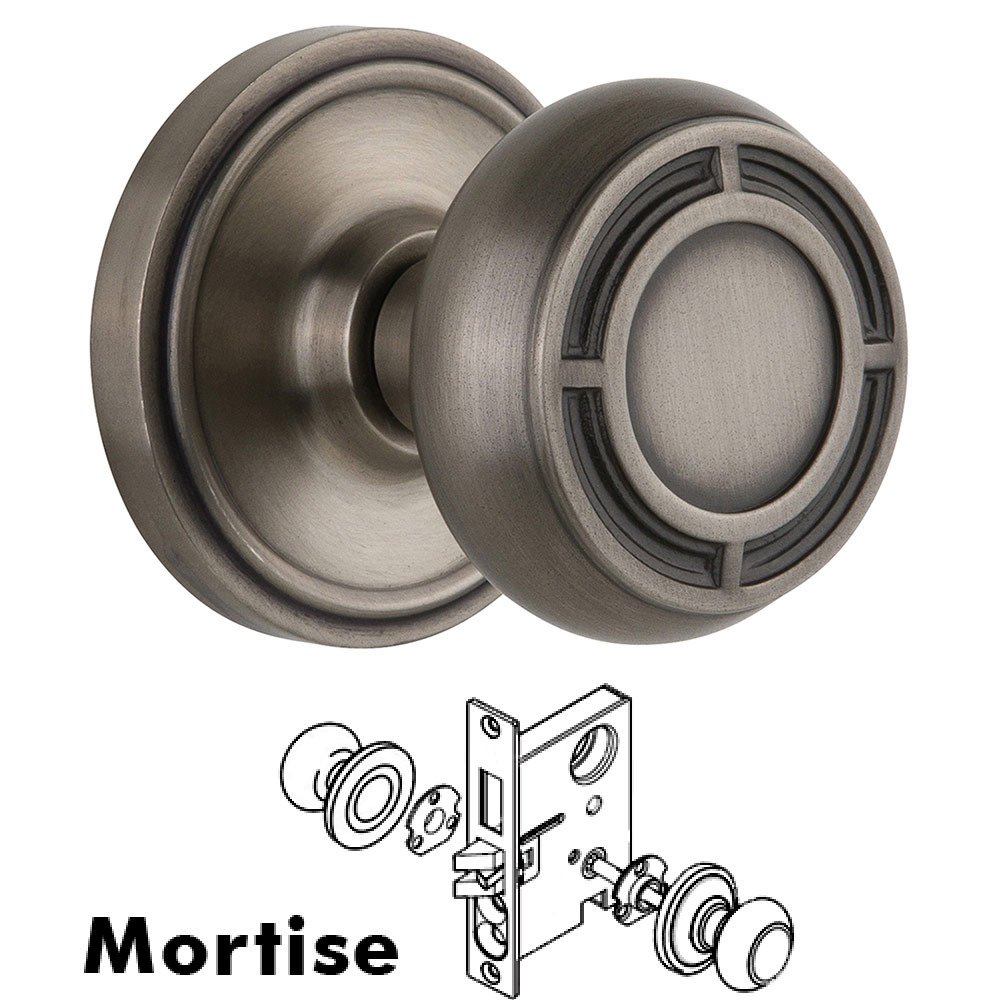 Nostalgic Warehouse Mortise Classic Rosette with Mission Knob and Keyhole in Antique Pewter