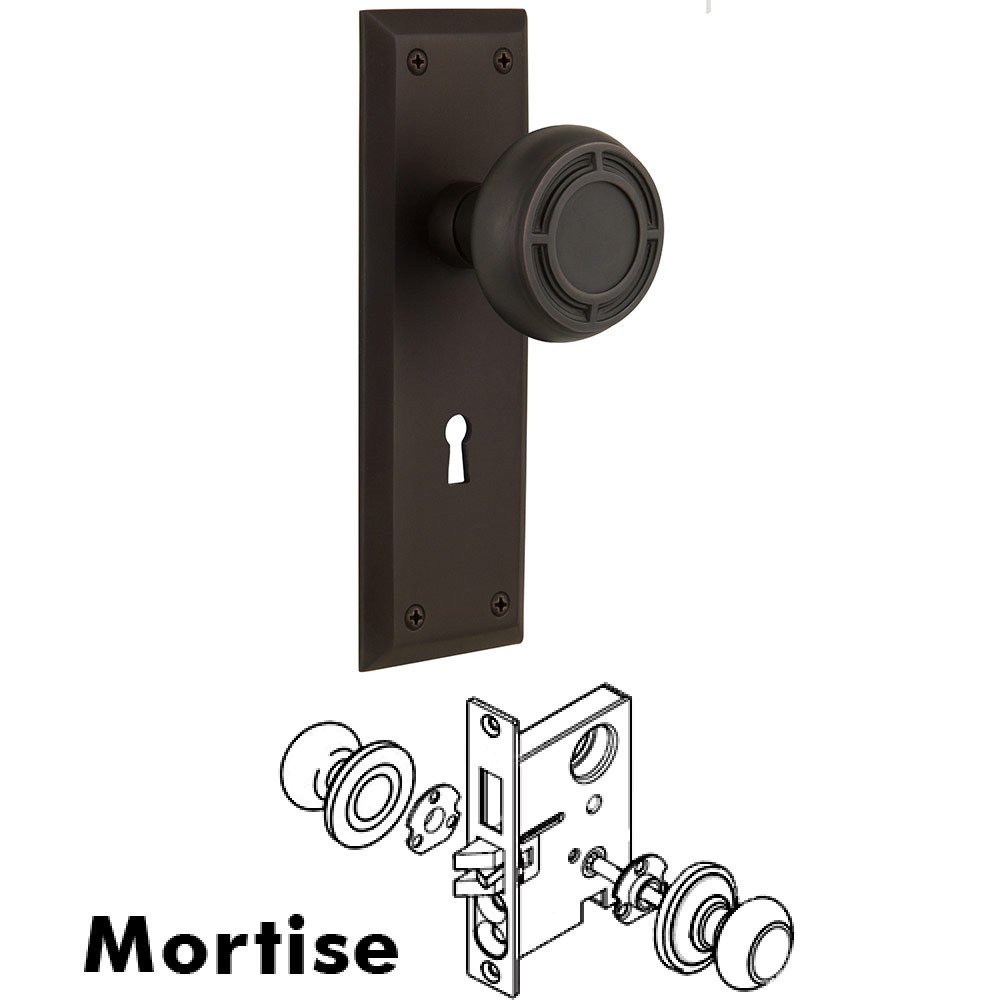 Nostalgic Warehouse Mortise New York Plate with Mission Knob and Keyhole in Oil Rubbed Bronze