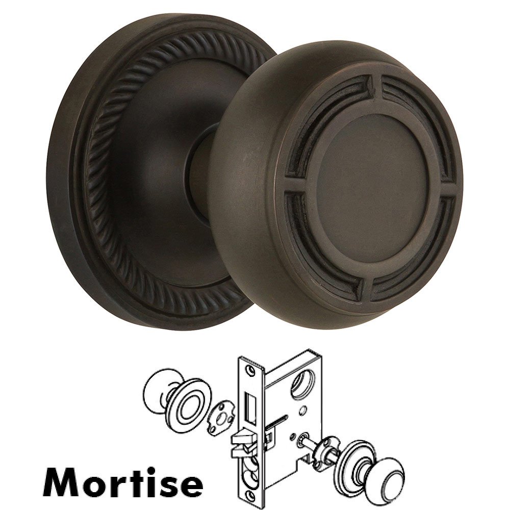 Nostalgic Warehouse Mortise Rope Rosette with Mission Knob and Keyhole in Oil Rubbed Bronze