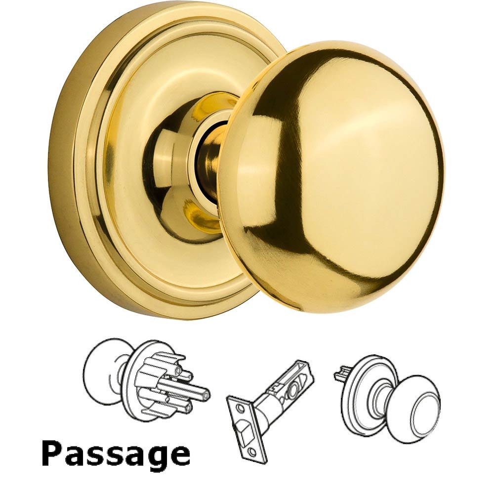 Nostalgic Warehouse Passage Classic Rosette with New York Knob in Unlacquered Brass