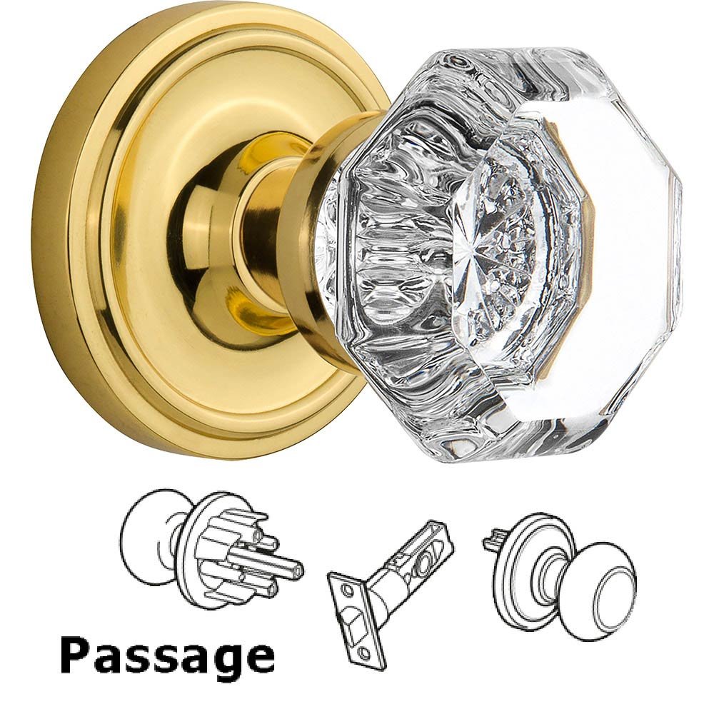 Nostalgic Warehouse Passage Classic Rosette with Waldorf Knob in Unlacquered Brass