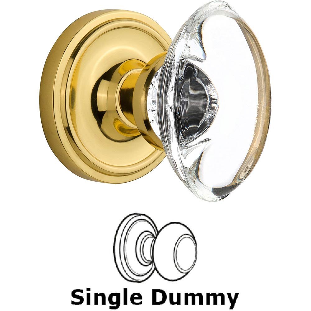 Nostalgic Warehouse Single Dummy Classic Rosette with Oval Clear Crystal Knob in Unlacquered Brass