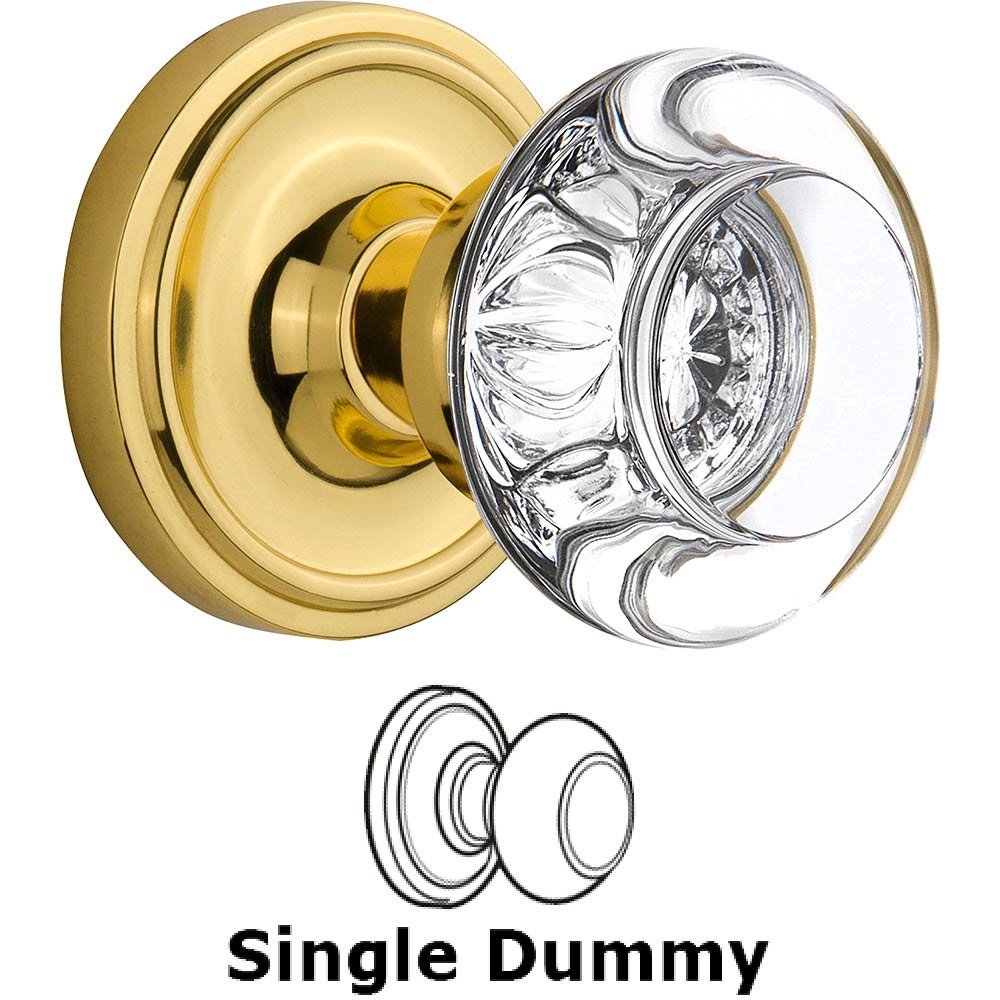 Nostalgic Warehouse Single Dummy Classic Rosette with Round Clear Crystal Knob in Unlacquered Brass