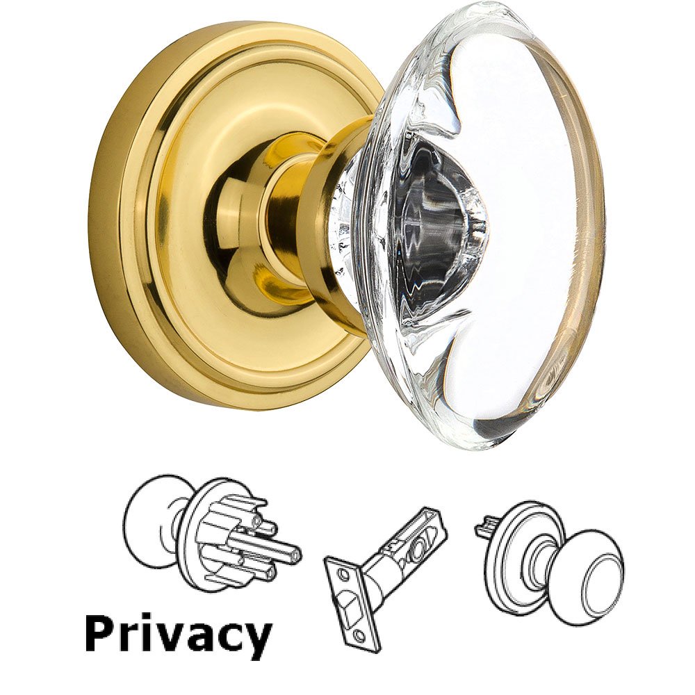 Nostalgic Warehouse Privacy Classic Rosette with Oval Clear Crystal Knob in Unlacquered Brass