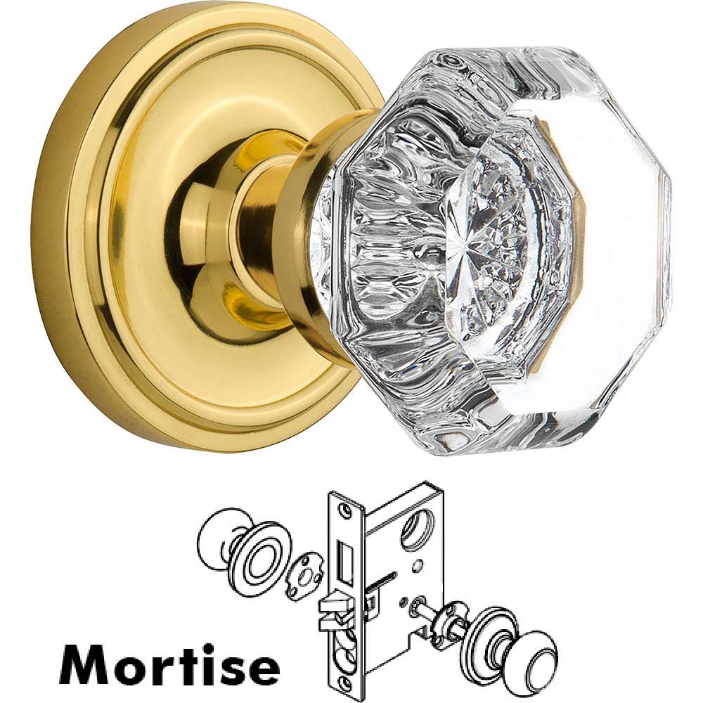 Nostalgic Warehouse Mortise Classic Rosette with Waldorf Knob and Keyhole in Unlacquered Brass