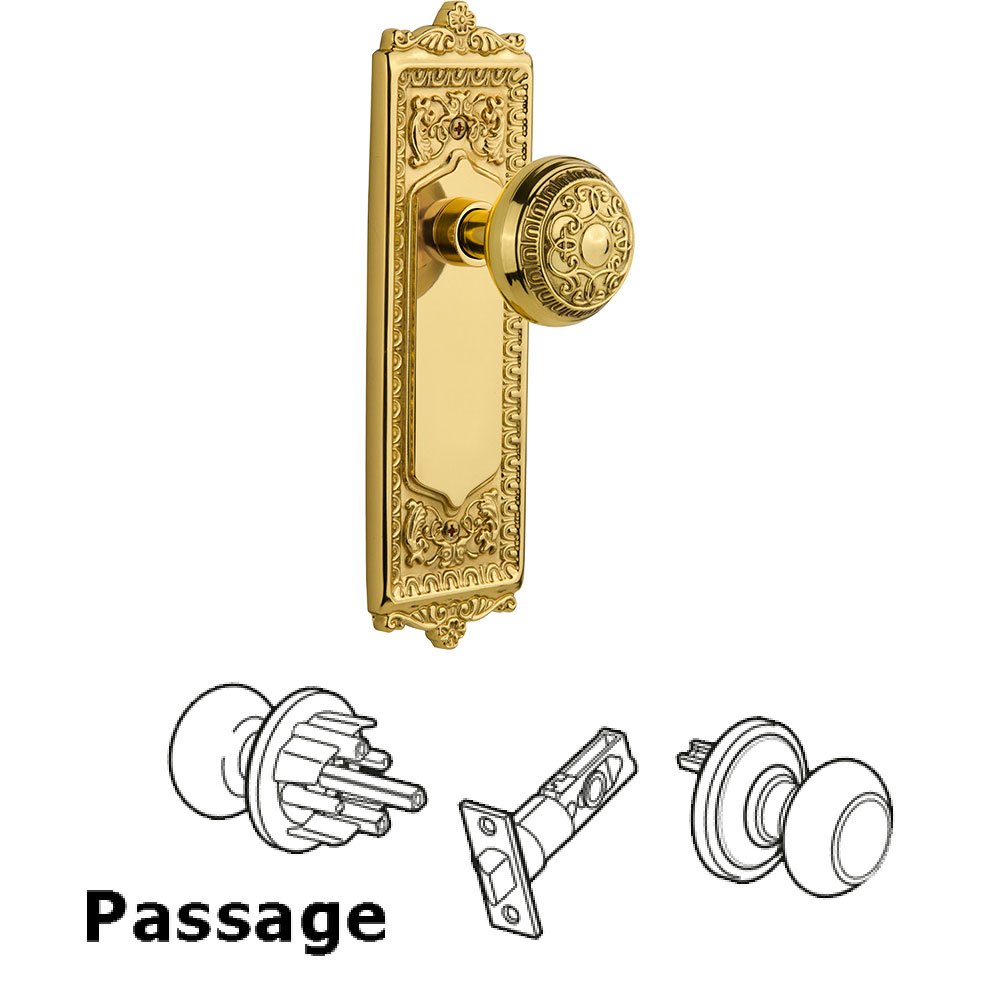 Nostalgic Warehouse Passage Egg & Dart Plate with Keyhole and Egg & Dart Door Knob in Unlacquered Brass