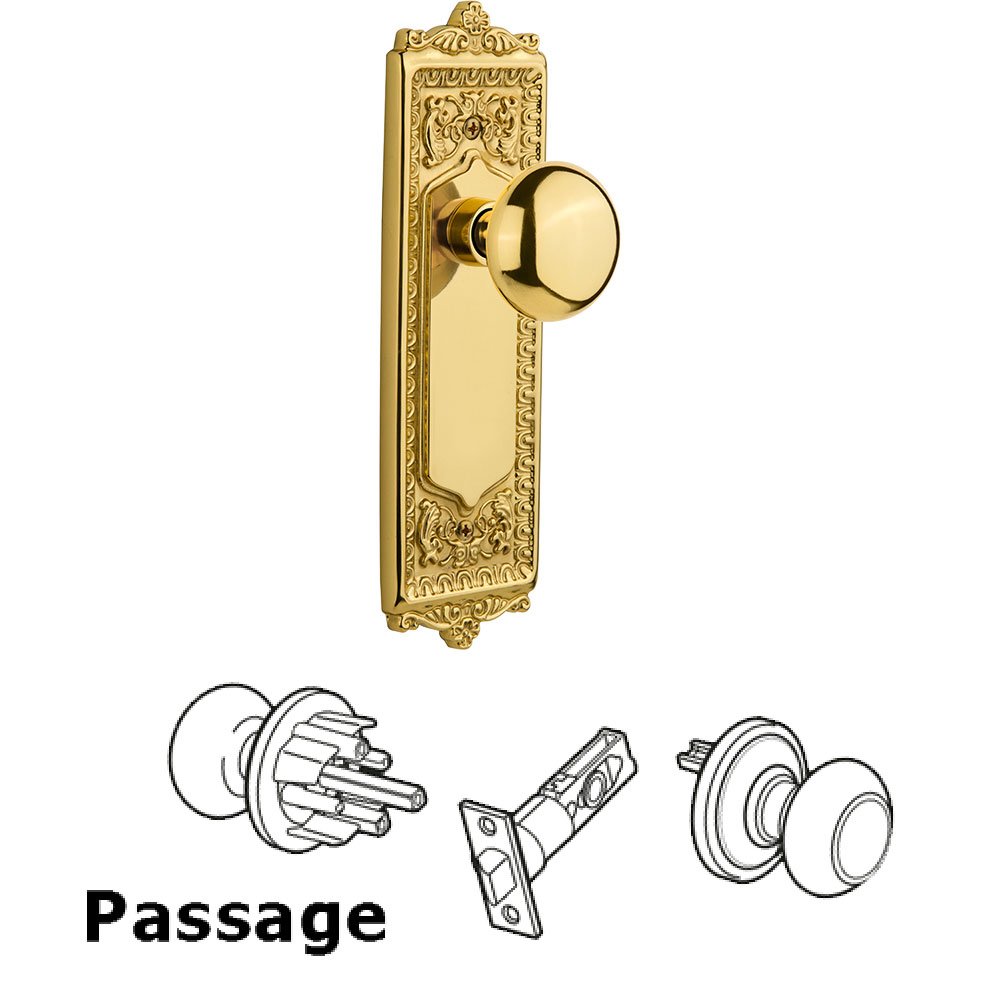 Nostalgic Warehouse Passage Egg & Dart Plate with Keyhole and New York Door Knob in Unlacquered Brass
