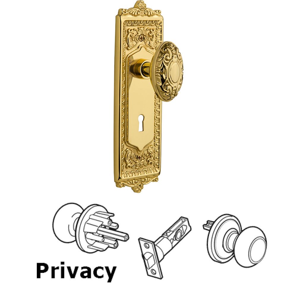 Nostalgic Warehouse Privacy Egg & Dart Plate with Keyhole and Victorian Door Knob in Unlacquered Brass