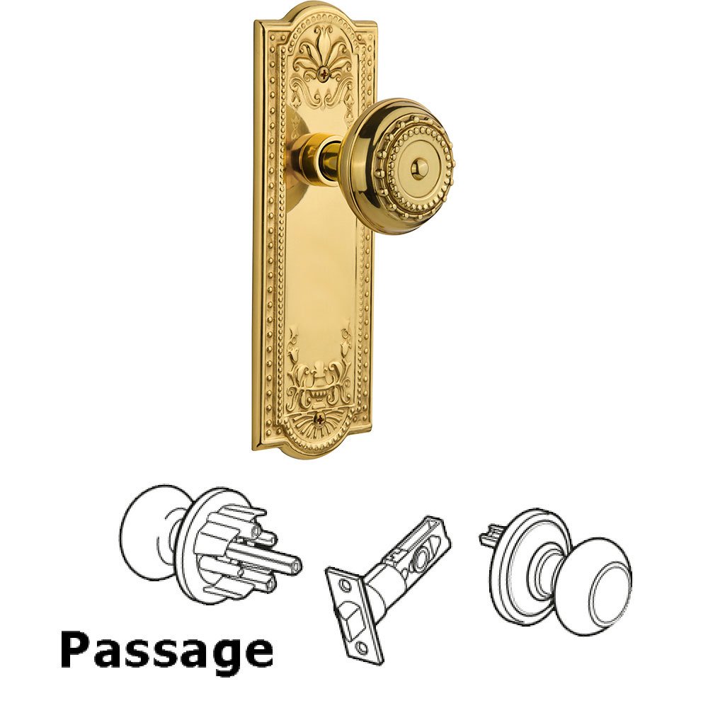 Nostalgic Warehouse Passage Meadows Plate with Meadows Knob in Unlacquered Brass