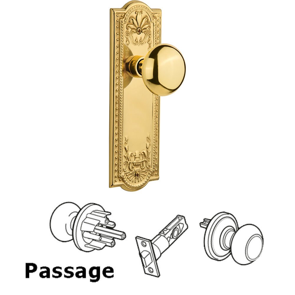 Nostalgic Warehouse Passage Meadows Plate with New York Knob in Unlacquered Brass