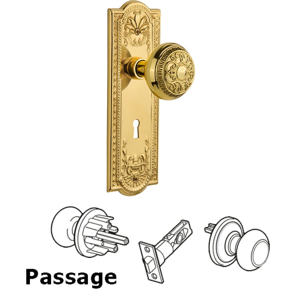 Nostalgic Warehouse Passage Meadows Plate with Keyhole and Egg & Dart Door Knob in Unlacquered Brass