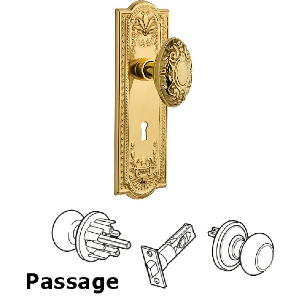 Nostalgic Warehouse Passage Meadows Plate with Keyhole and Victorian Door Knob in Unlacquered Brass