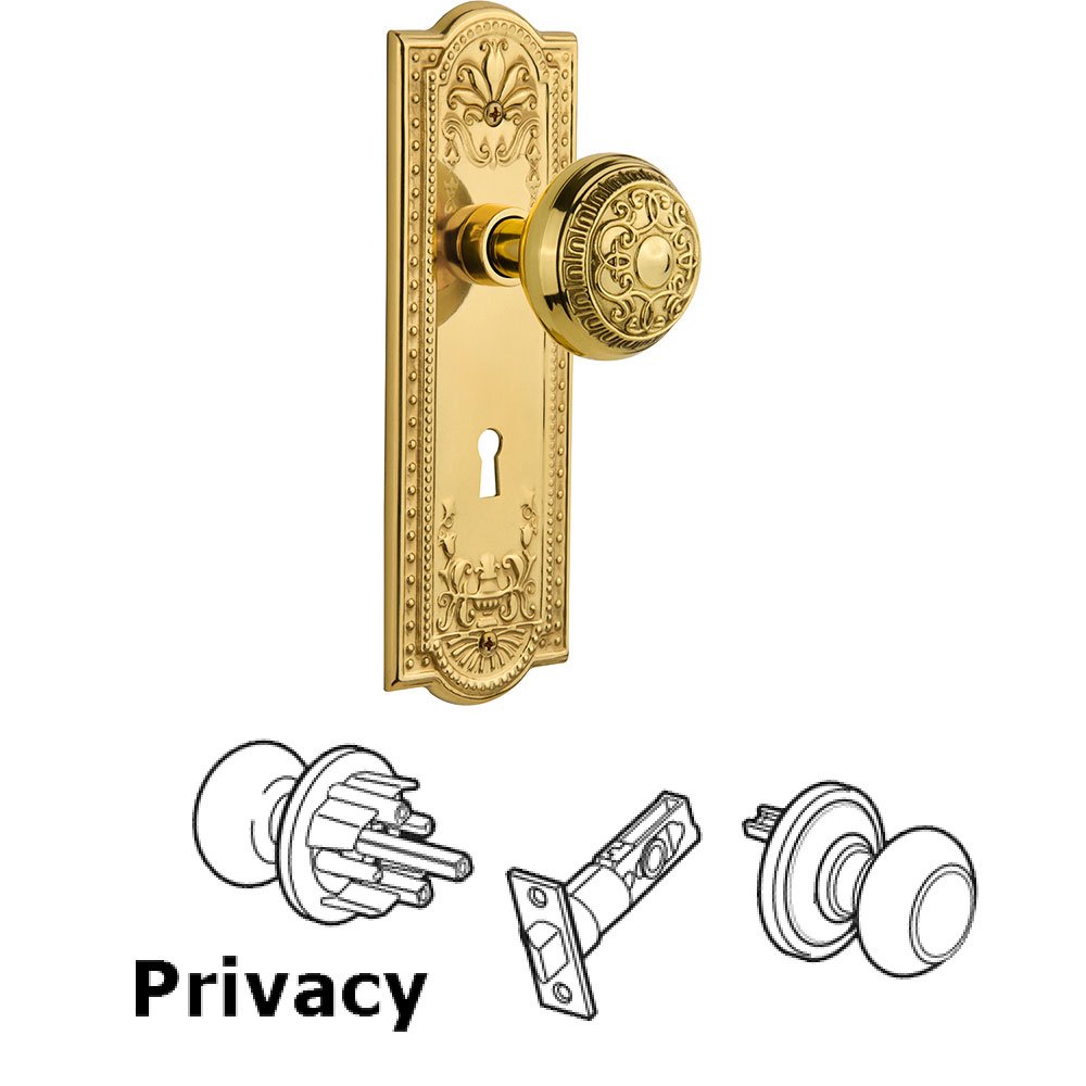 Nostalgic Warehouse Privacy Meadows Plate with Keyhole and Egg & Dart Door Knob in Unlacquered Brass