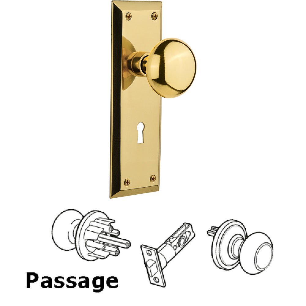Nostalgic Warehouse Passage New York Plate with New York Knob and Keyhole in Unlacquered Brass