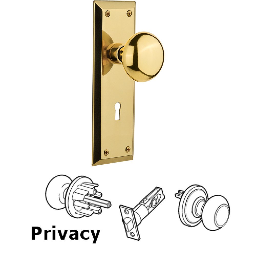 Nostalgic Warehouse Privacy New York Plate with New York Knob and Keyhole in Unlacquered Brass