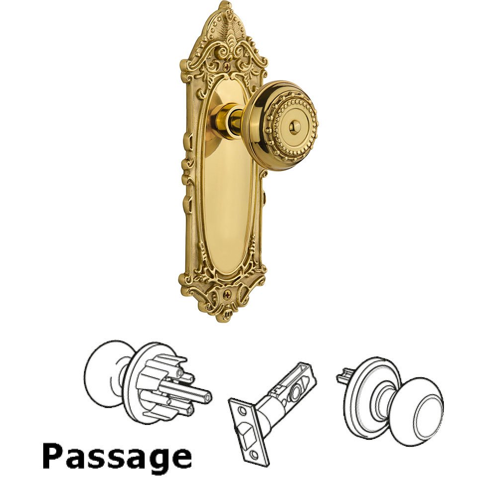 Nostalgic Warehouse Passage Victorian Plate with Meadows Door Knob in Unlacquered Brass