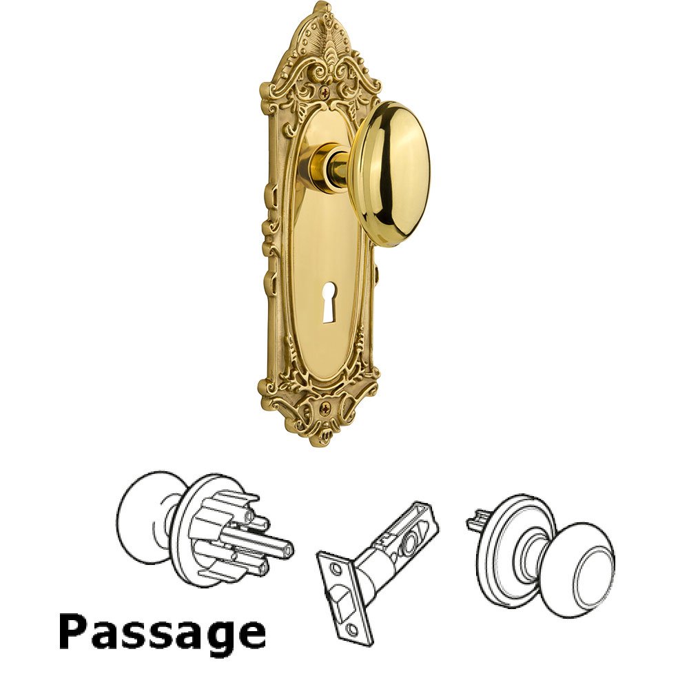 Nostalgic Warehouse Passage Victorian Plate with Keyhole and Homestead Door Knob in Unlacquered Brass