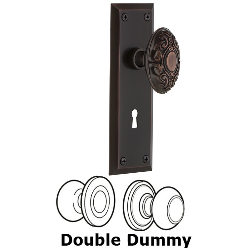 Nostalgic Warehouse Double Dummy Set with Keyhole - New York Plate with Victorian Door Knob in Timeless Bronze