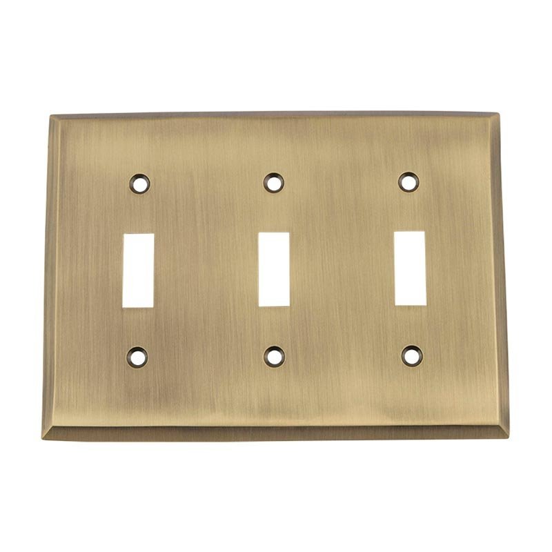 Nostalgic Warehouse Triple Toggle Switchplate in Antique Brass