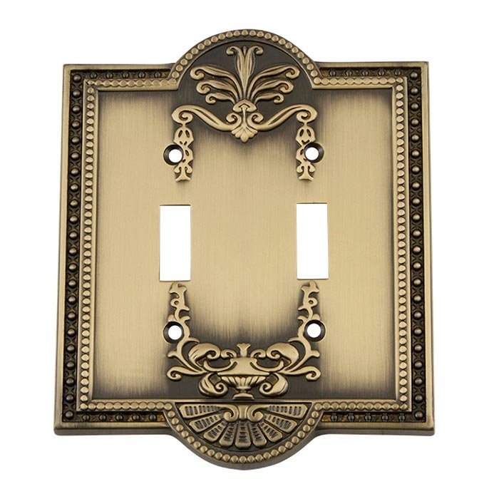 Nostalgic Warehouse Double Toggle Switchplate in Antique Brass