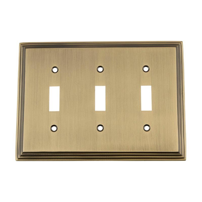 Nostalgic Warehouse Triple Toggle Switchplate in Antique Brass