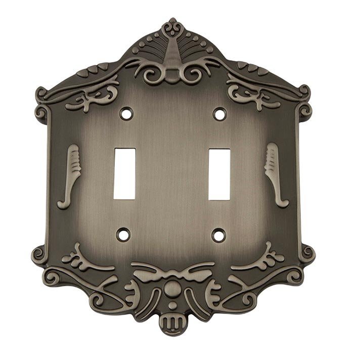 Nostalgic Warehouse Double Toggle Switchplate in Antique Pewter