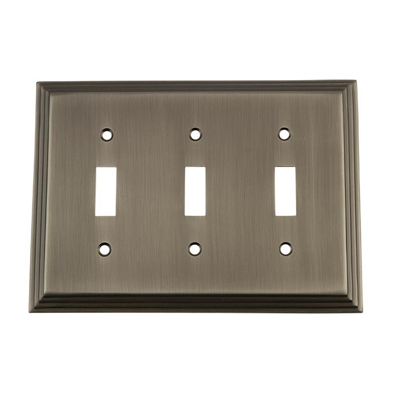 Nostalgic Warehouse Triple Toggle Switchplate in Antique Pewter