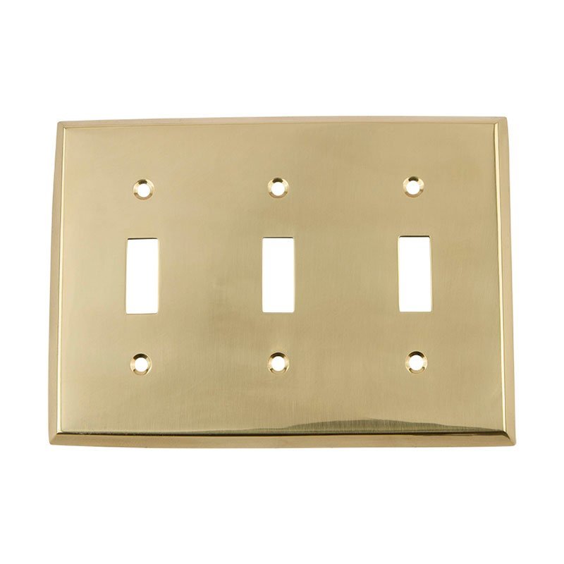 Nostalgic Warehouse Triple Toggle Switchplate in Unlacquered Brass