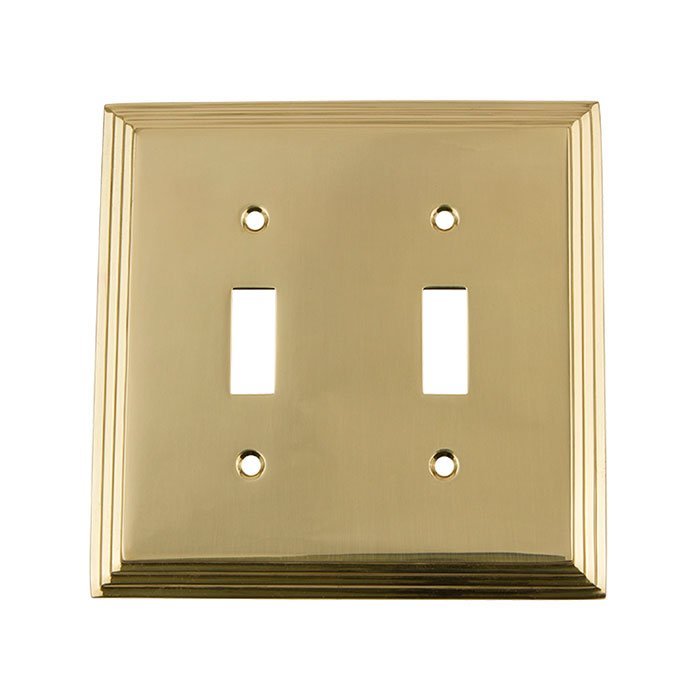 Nostalgic Warehouse Double Toggle Switchplate in Unlacquered Brass