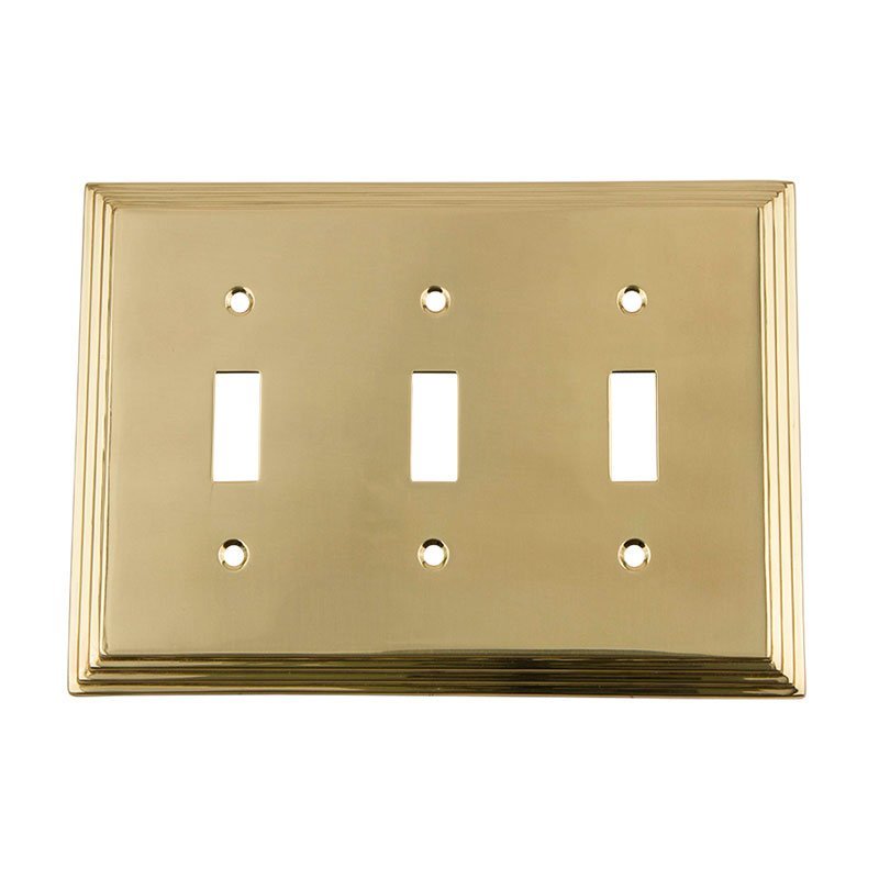 Nostalgic Warehouse Triple Toggle Switchplate in Unlacquered Brass