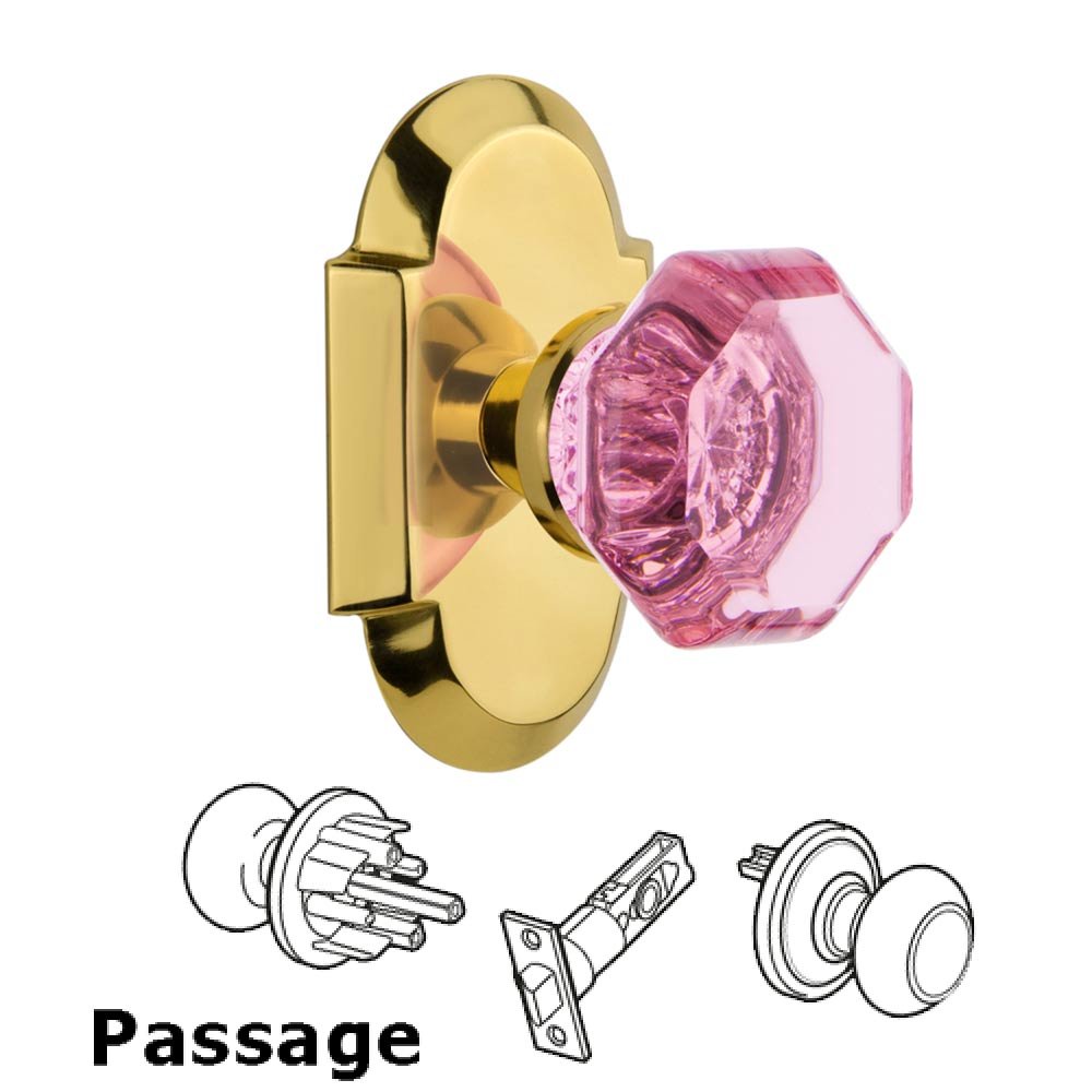 Nostalgic Warehouse Nostalgic Warehouse - Passage - Cottage Plate Waldorf Pink Door Knob in Polished Brass