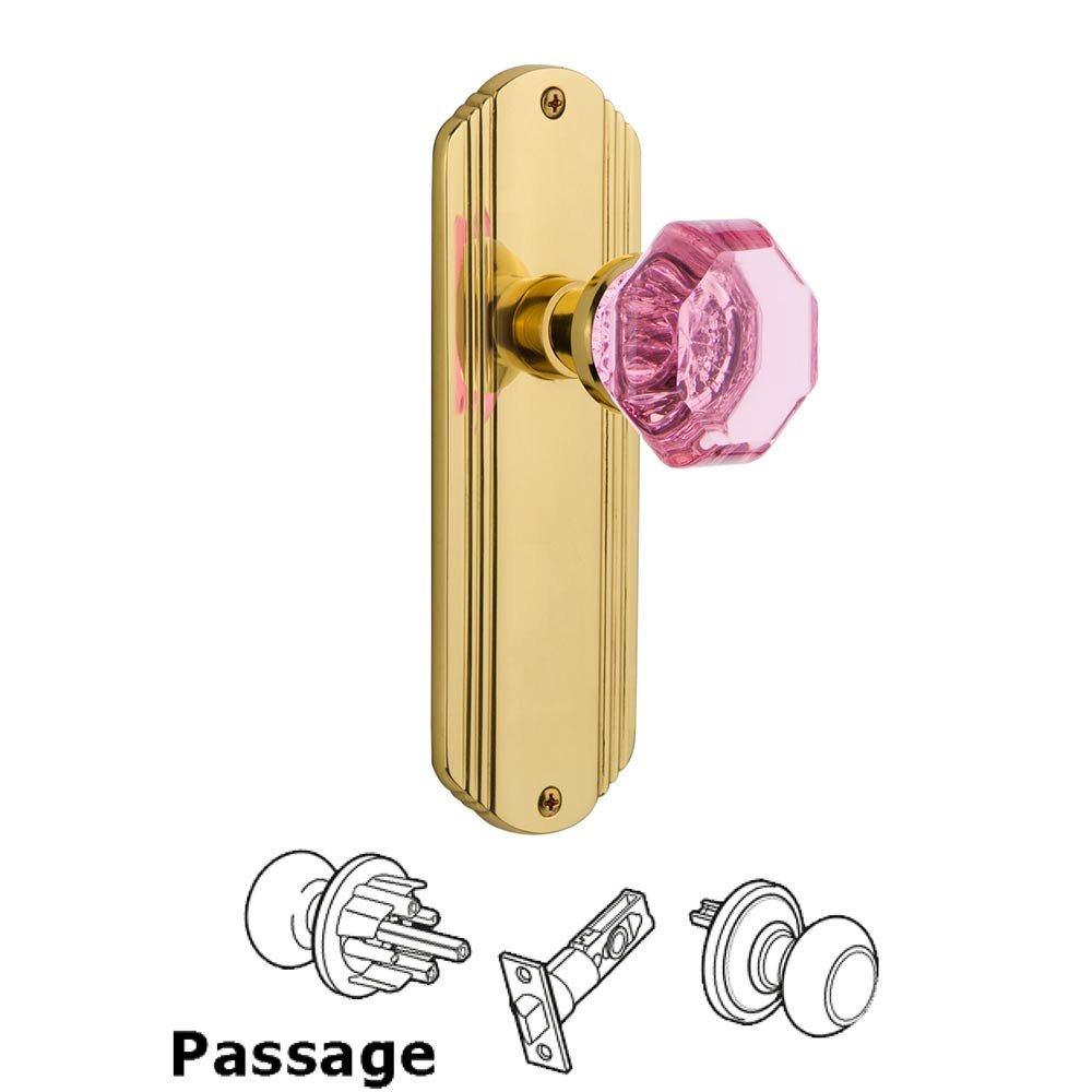 Nostalgic Warehouse Nostalgic Warehouse - Passage - Deco Plate Waldorf Pink Door Knob in Polished Brass