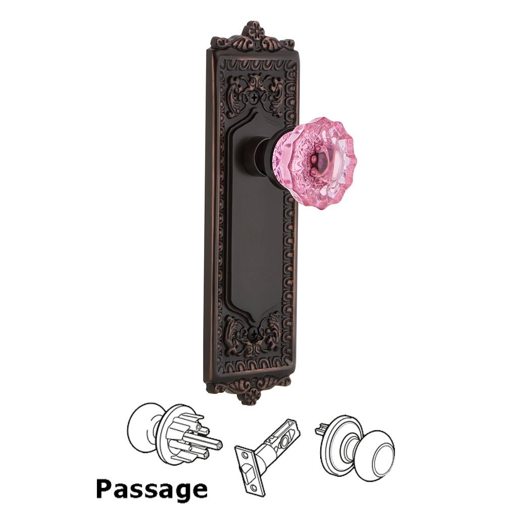 Nostalgic Warehouse Nostalgic Warehouse - Passage - Egg & Dart Plate Crystal Pink Glass Door Knob in Timeless Bronze