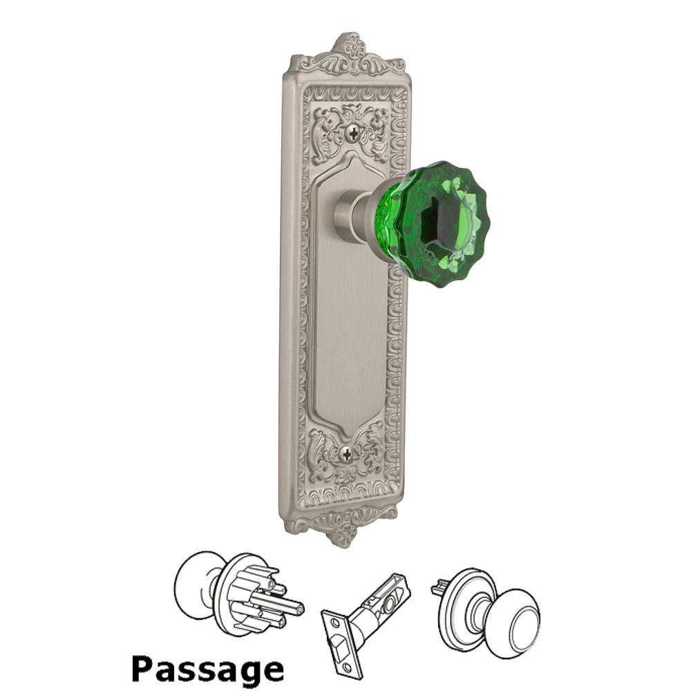 Nostalgic Warehouse Nostalgic Warehouse - Passage - Egg & Dart Plate Crystal Emerald Glass Door Knob in Satin Nickel