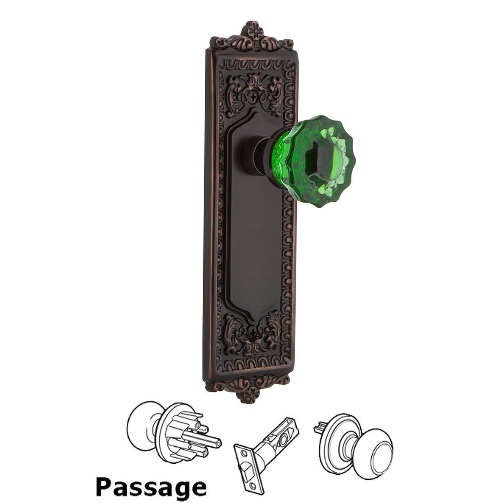 Nostalgic Warehouse Nostalgic Warehouse - Passage - Egg & Dart Plate Crystal Emerald Glass Door Knob in Timeless Bronze