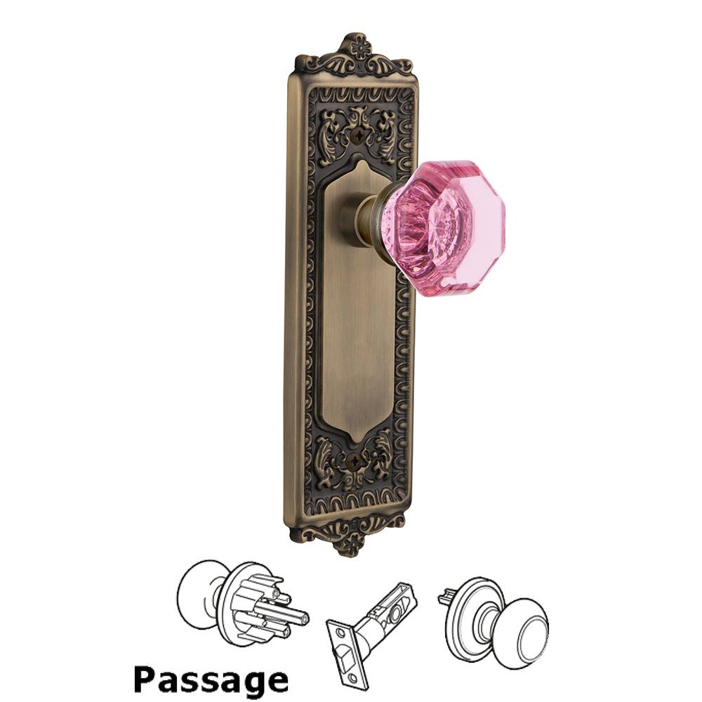 Nostalgic Warehouse Nostalgic Warehouse - Passage - Egg & Dart Plate Waldorf Pink Door Knob in Antique Brass