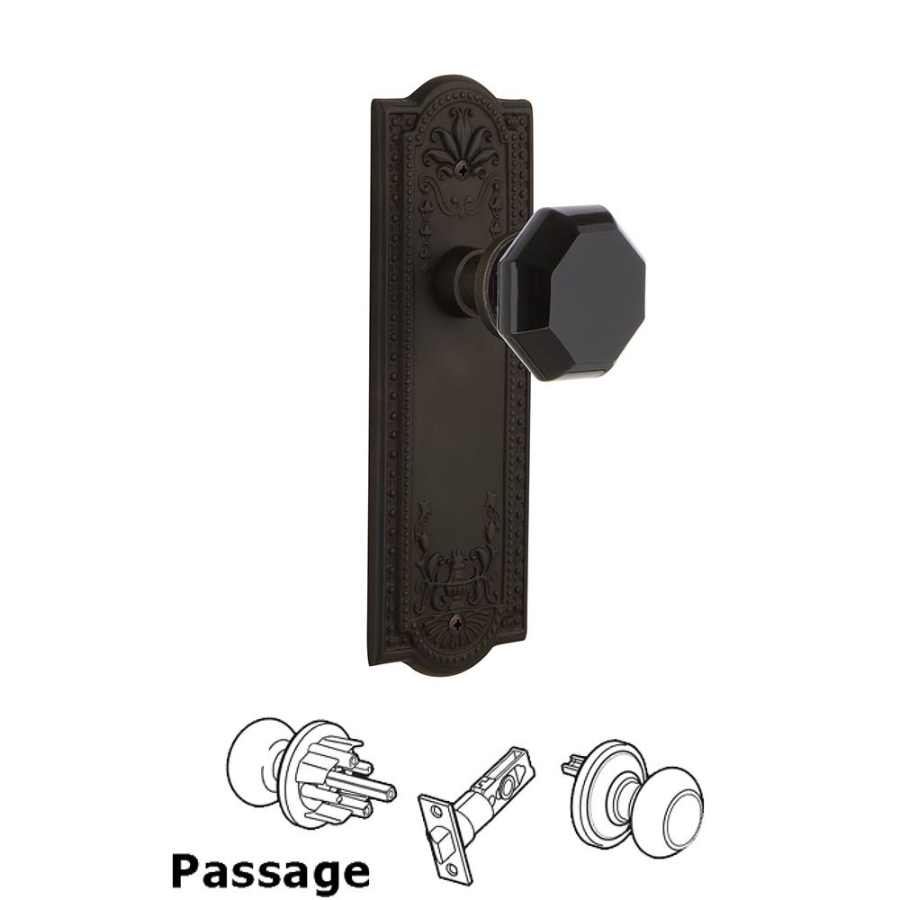 Nostalgic Warehouse Nostalgic Warehouse - Passage - Meadows Plate Waldorf Black Door Knob in Oil-Rubbed Bronze