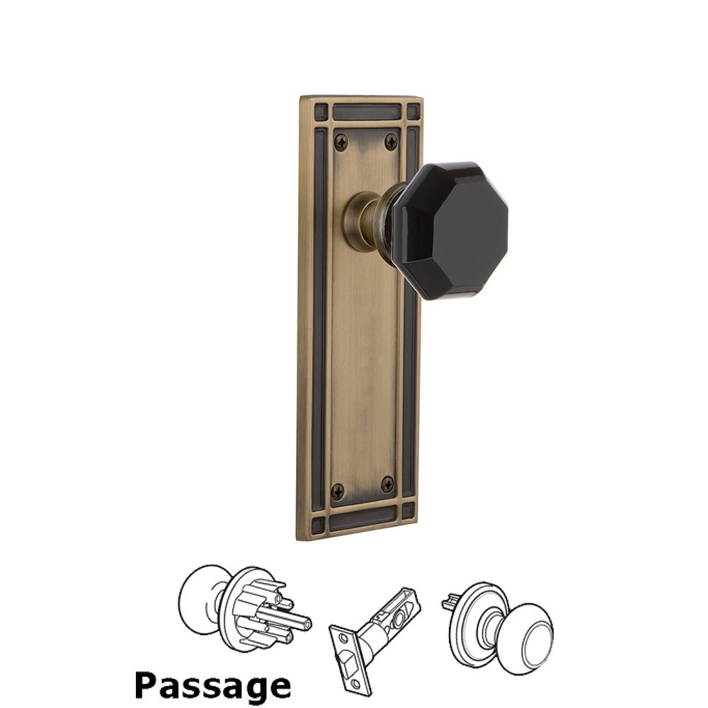 Nostalgic Warehouse Nostalgic Warehouse - Passage - Mission Plate Waldorf Black Door Knob in Antique Brass