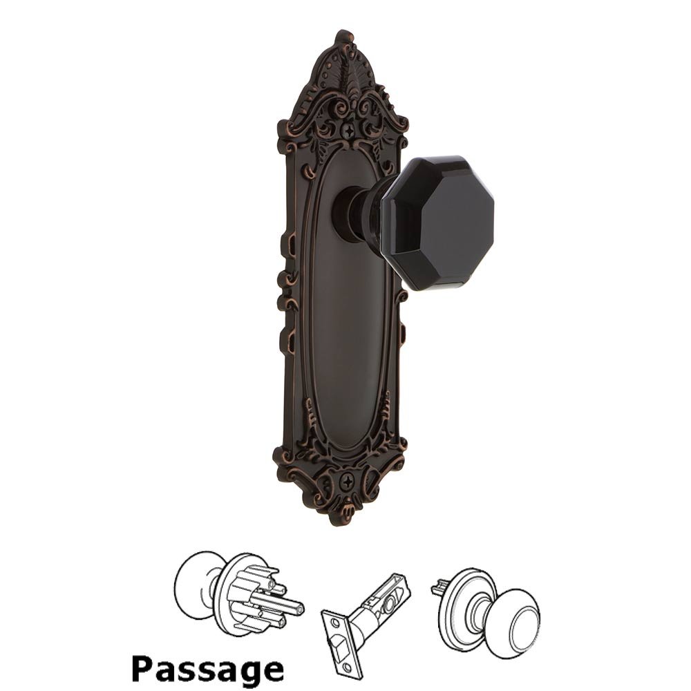 Nostalgic Warehouse Nostalgic Warehouse - Passage - Victorian Plate Waldorf Black Door Knob in Timeless Bronze