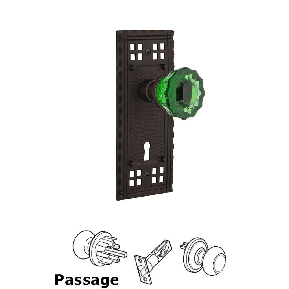 Nostalgic Warehouse Nostalgic Warehouse - Passage - Craftsman Plate with Keyhole Crystal Emerald Glass Door Knob in Oil-Rubbed Bronze