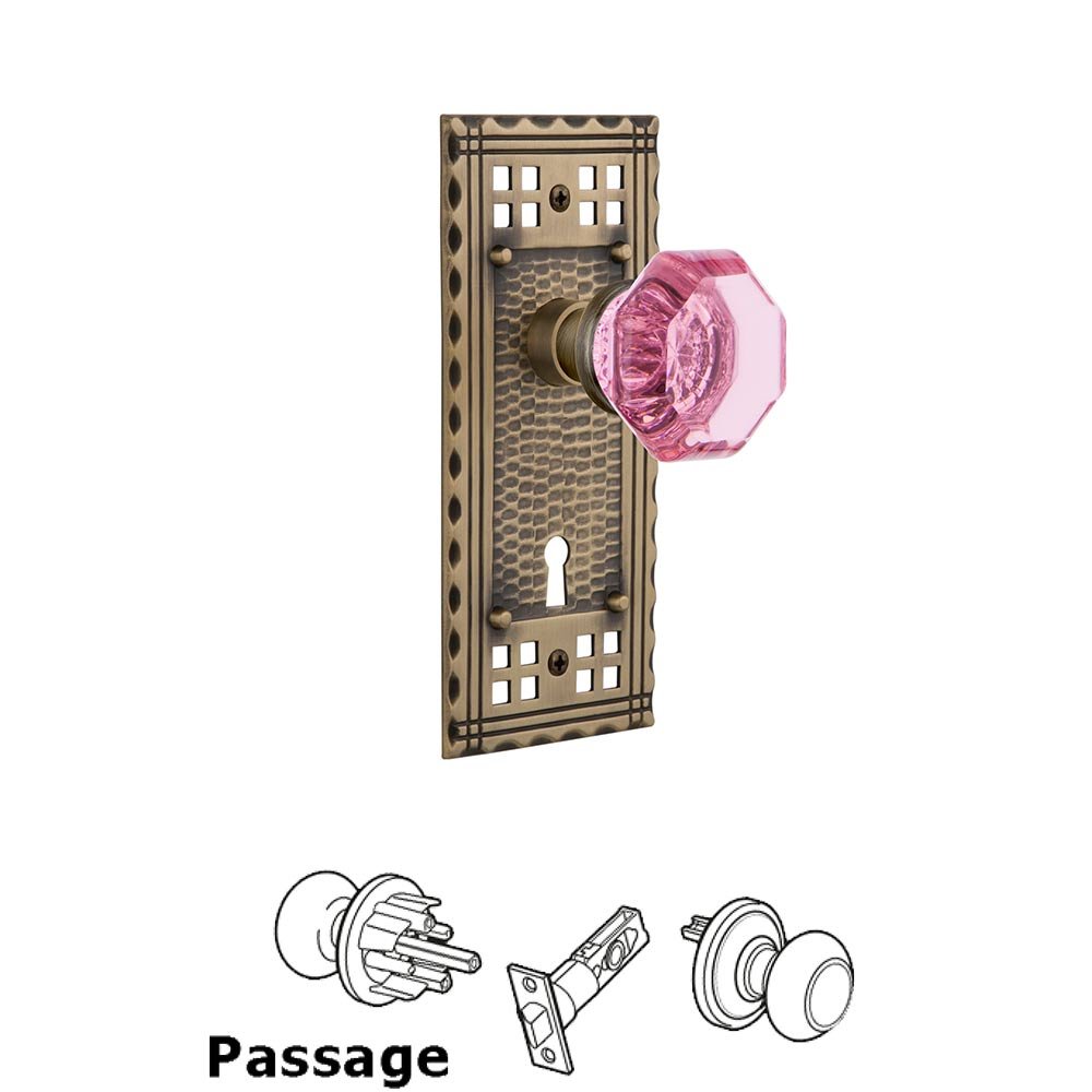 Nostalgic Warehouse Nostalgic Warehouse - Passage - Craftsman Plate with Keyhole Waldorf Pink Door Knob in Antique Brass