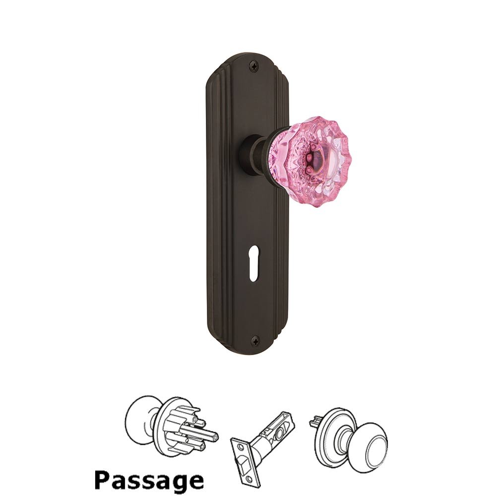 Nostalgic Warehouse Nostalgic Warehouse - Passage - Deco Plate with Keyhole Crystal Pink Glass Door Knob in Oil-Rubbed Bronze