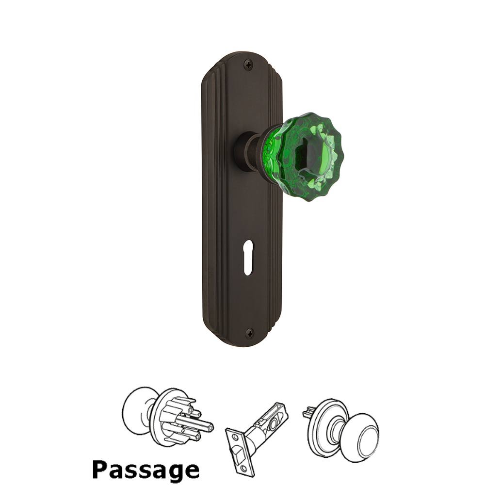 Nostalgic Warehouse Nostalgic Warehouse - Passage - Deco Plate with Keyhole Crystal Emerald Glass Door Knob in Oil-Rubbed Bronze